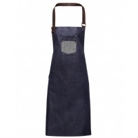 Premier - Division waxed-look denim bib apron with faux leather - PR136