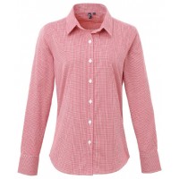 Premier - Women's Microcheck (Gingham) long sleeve cotton shirt - PR320