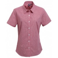 Premier - Women's Microcheck (Gingham) short sleeve cotton shirt - PR321